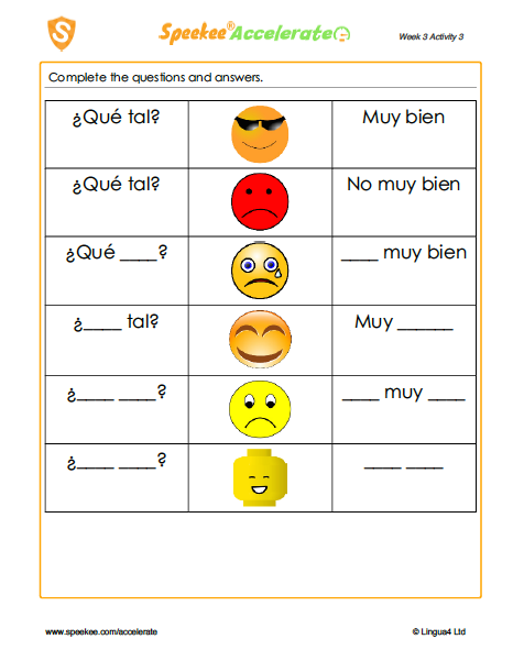 Speekee Accelerate Homeschool Spanish Sample Worksheet